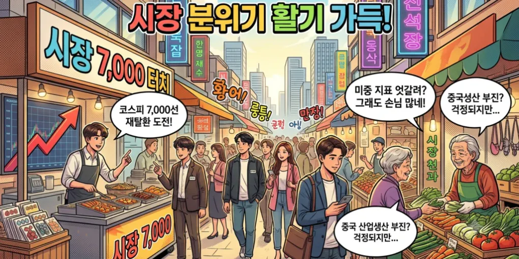 2026년 8월 18일 아침 시황: 연휴 끝낸 코스피, 7,000선 재탈환 도전과 엇갈린 미 중 지표